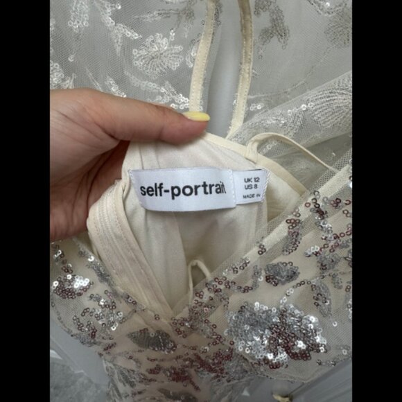 Self Portrait Dress Champagne Sequinned Midi Dress Size 8 - Picture 3 of 11